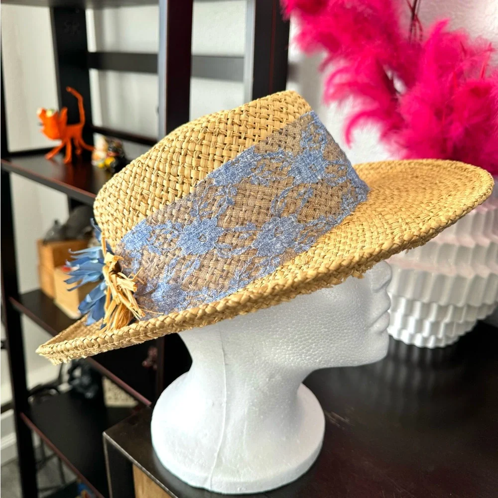 Blue Sunflower with Lace Sun Hat